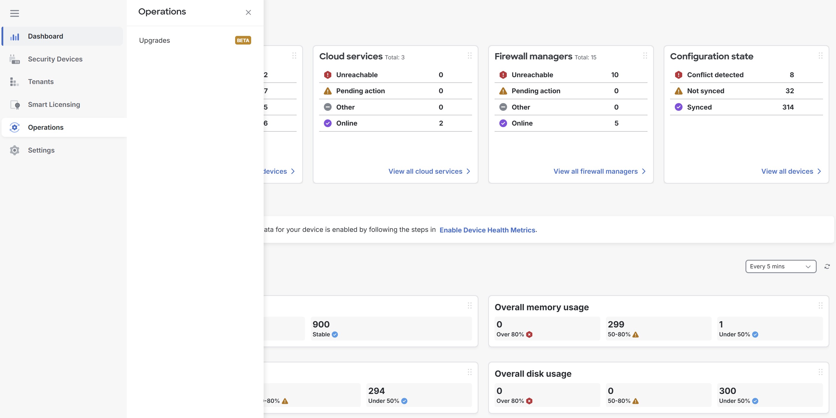 Screenshot of the left menu of the MSSP portal.