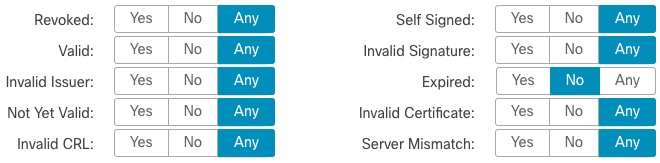 Example of SSL policy with rule conditions that match in the absence of status