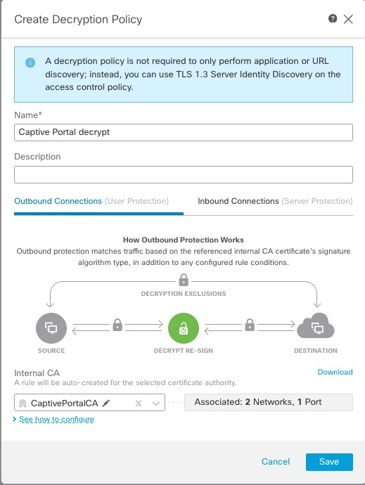 Create a decryption policy with an outbound rule (also referred to as a Decrypt-Resign rule)