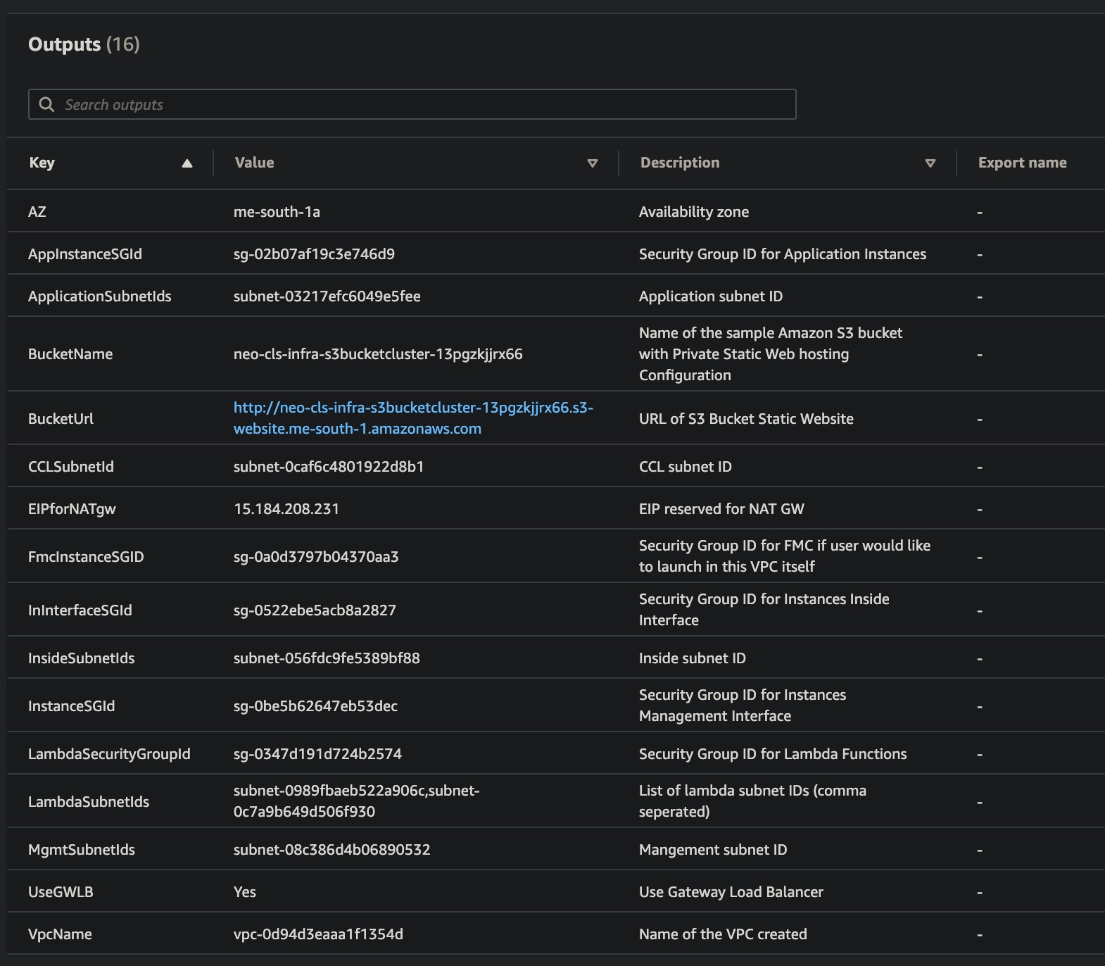 Output of infrastructure.yaml