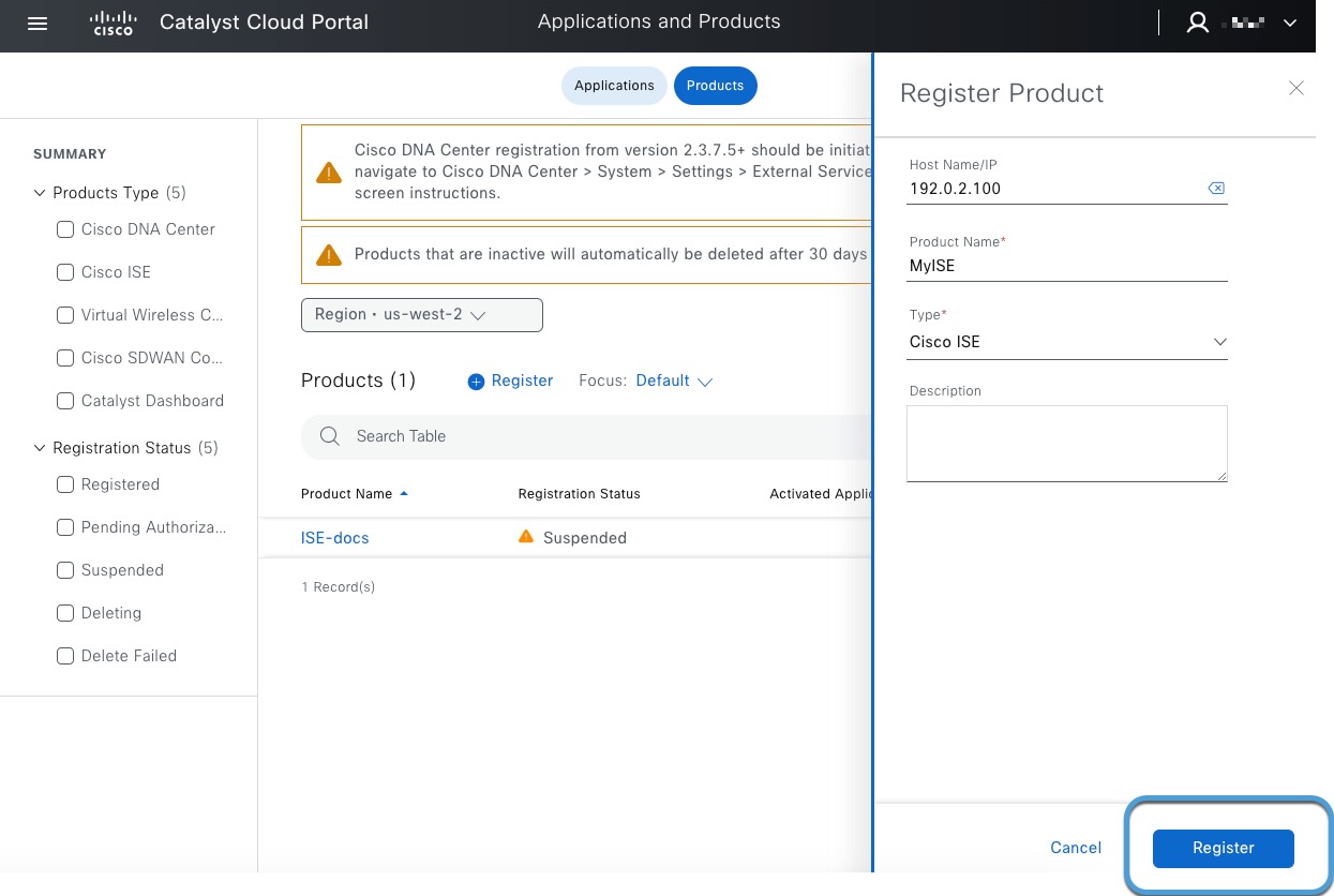 Register the Cisco ISE product by entering its fully qualified domain name or IP address in the provided field
