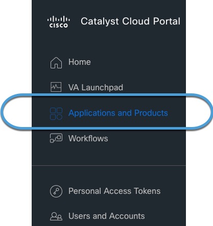 In the Cisco DNA Portal, go to Applications and Products