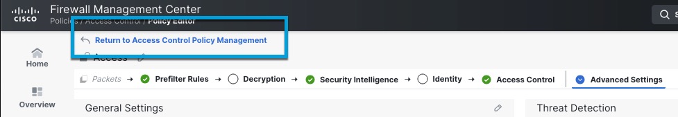 At the top of the page, click Return to Access Control Policy Management