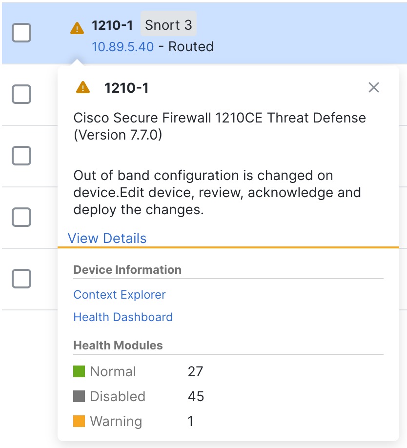 Device Management Warning