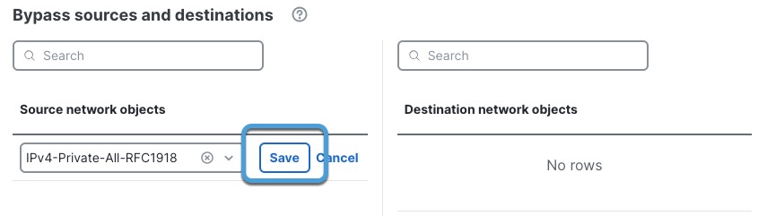 This sample outbound decryption policy bypasses traffic from an internal network.