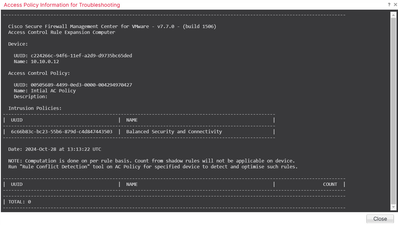 Access Policy Information for Troubleshooting