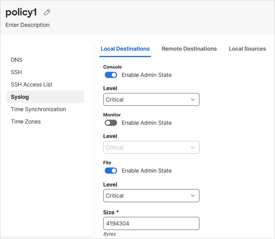 Syslog Local Destinations