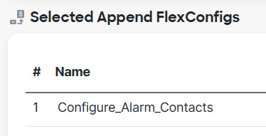 FlexConfig policy, configure alarms object in the selected objects list.