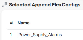FlexConfig policy, power supply alarms object in the selected objects list.