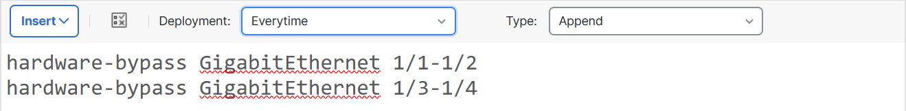 FlexConfig object for enabling hardware bypass on ISA 3000 devices.