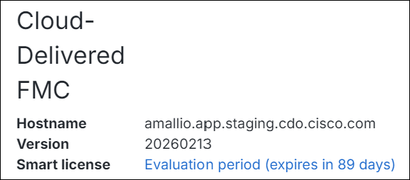 Cloud-delivered FMC Smart license warning message: Evaluation period (expires in 89 days)
